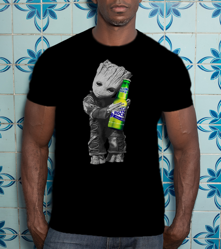 Groot Hugging Rolling Rock Beer T-Shirt