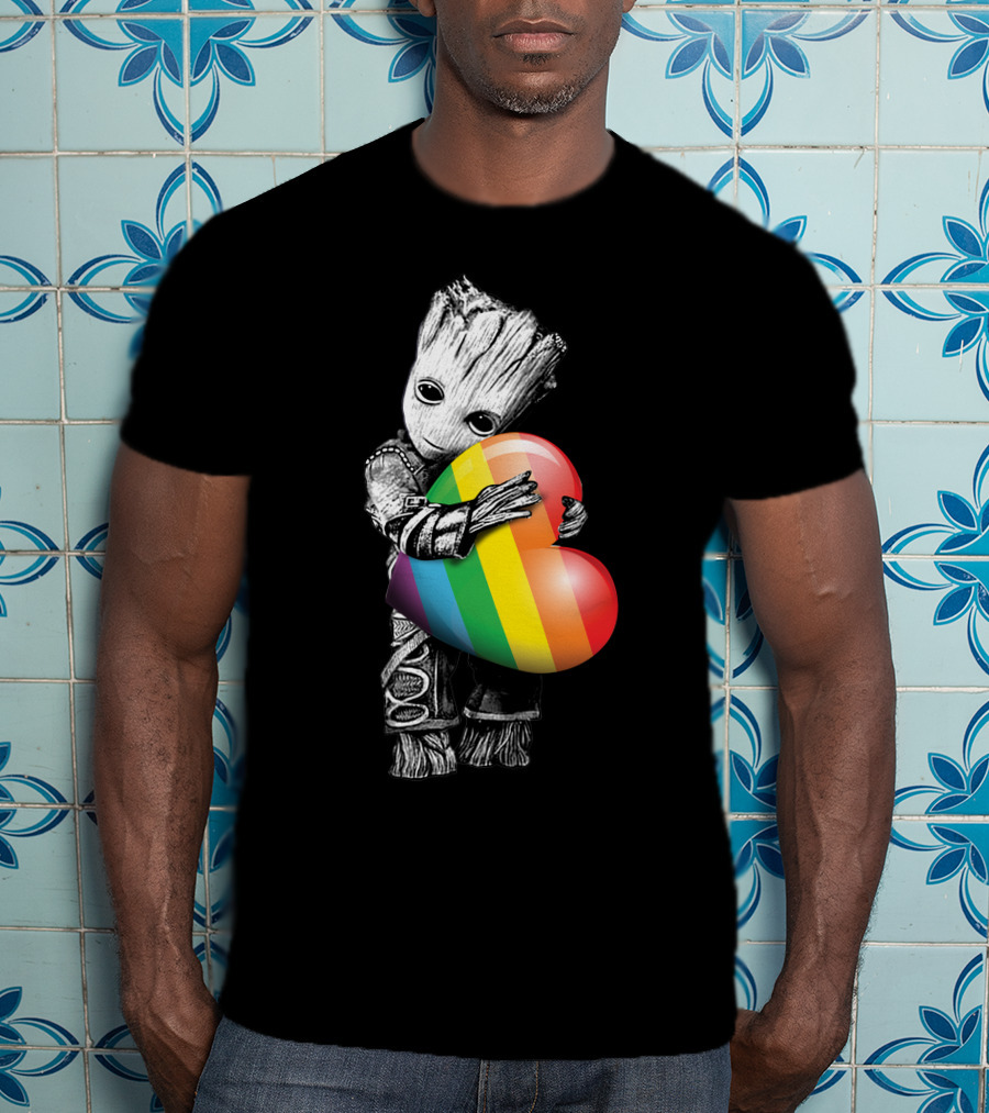 Groot Holding Rainbow Heart T-Shirt