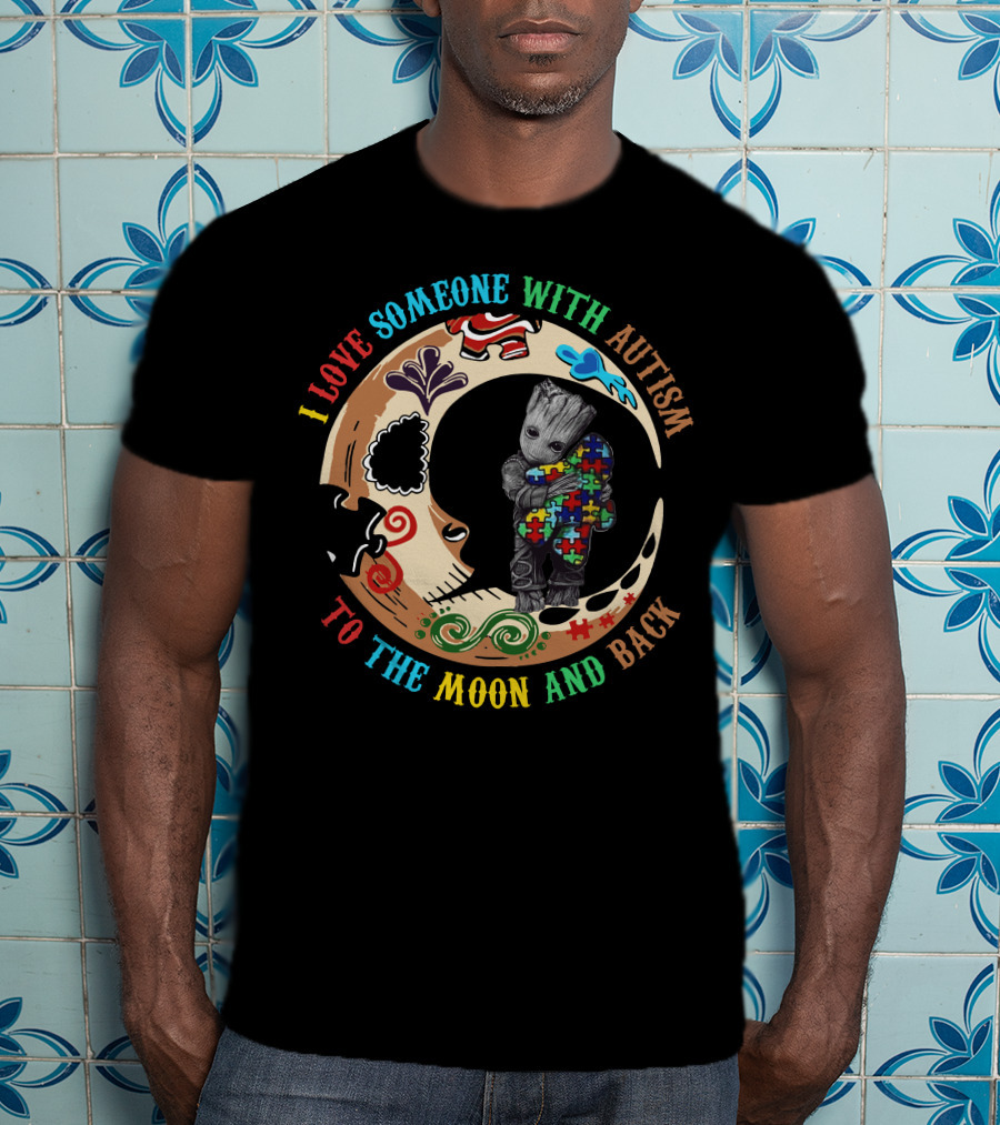 I Love Someone With Autism To The Moon And Back Puzzle Piece Hug T-Shirt