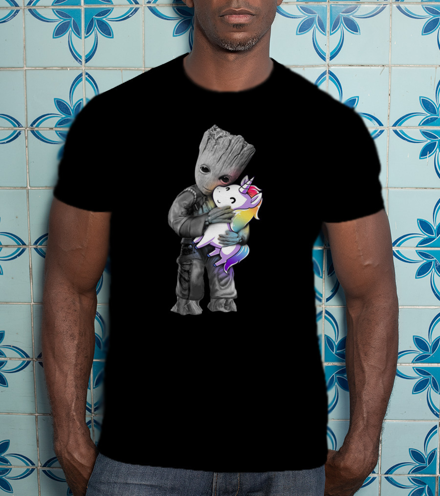 Baby Groot Hugging Unicorn T-Shirt