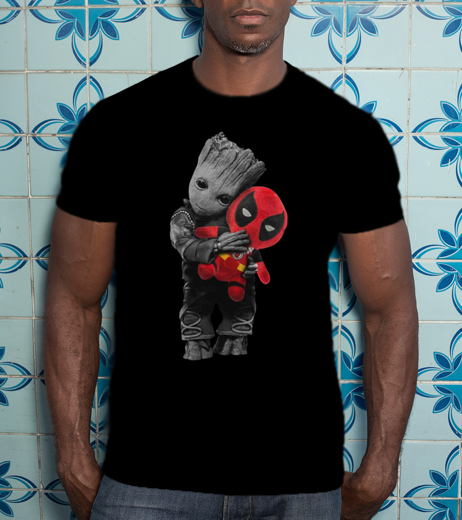 Baby Groot Hugging Deadpool Plush T-Shirt
