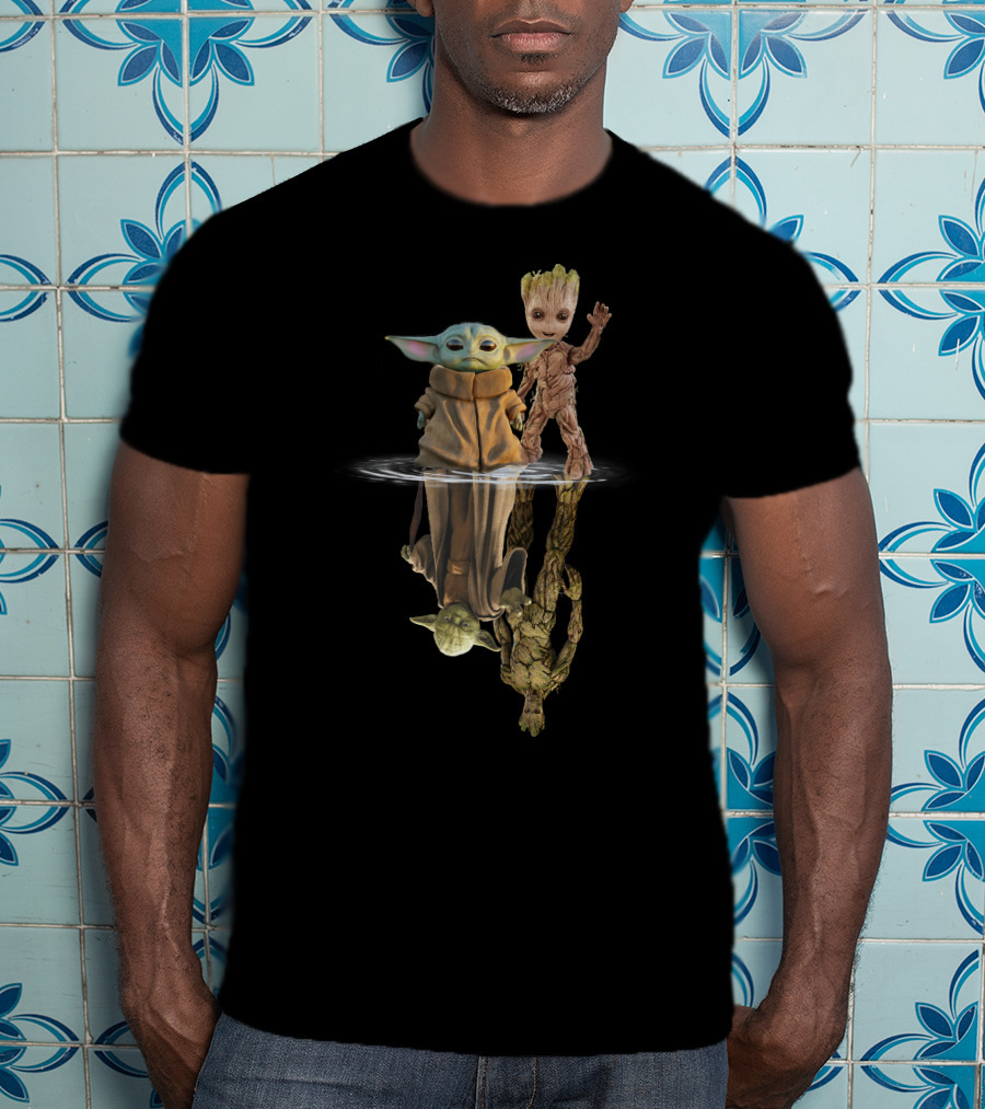 Only Today Baby Yoda And Groot Reflection T-Shirt