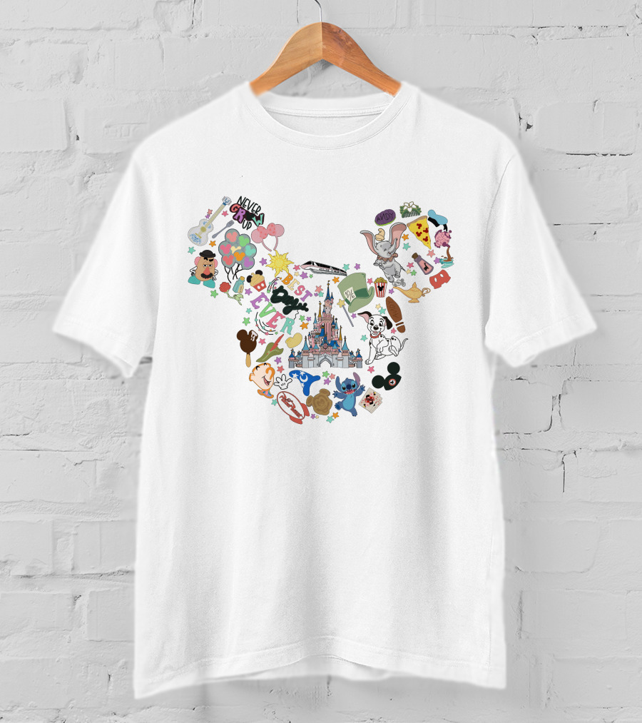 Only Today Never Grow Up Dumbo Disney Castle Stitch Mickey Mouse Ears T-Shirt