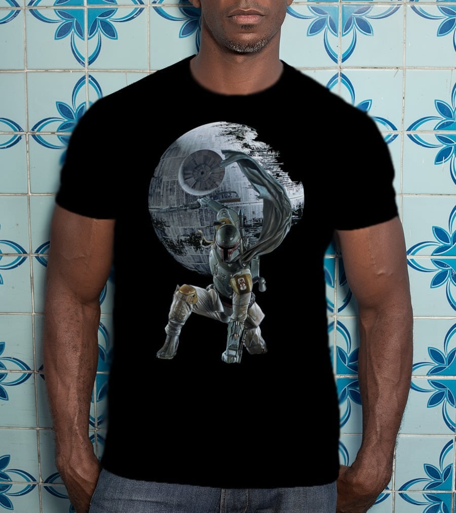 Mandalorian Bounty Hunter With Death Star T-Shirt