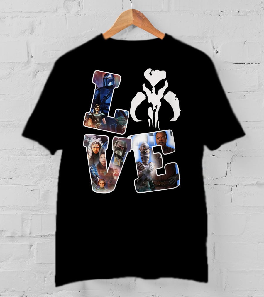 Manda Star Love With Mandalorian And Mythosaur Icons T-Shirt