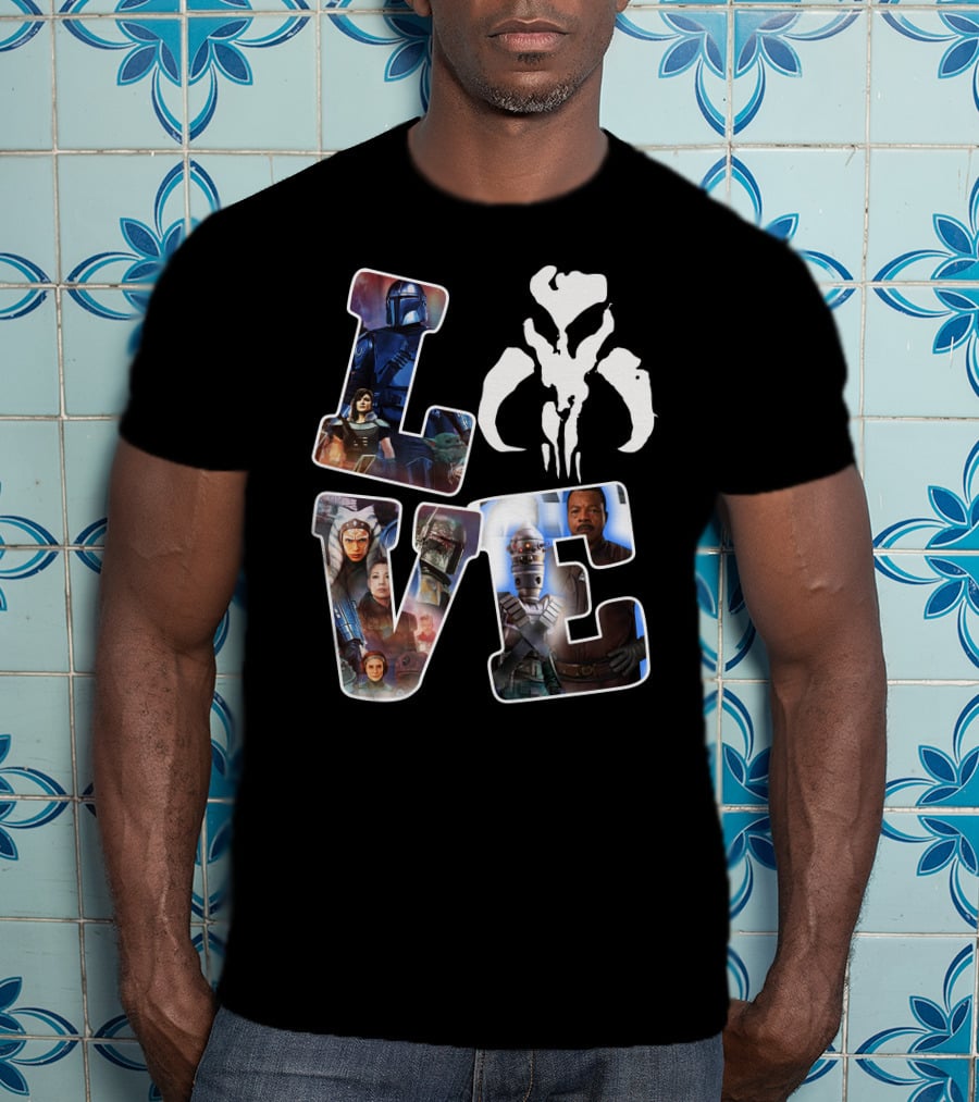 Manda Star Love With Mandalorian And Mythosaur Icons T-Shirt