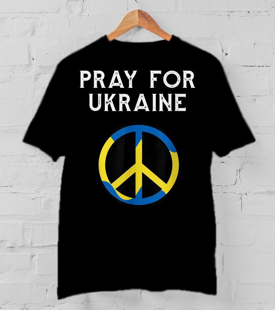Pray For Ukraine Peace Symbol Blue Yellow T-Shirt