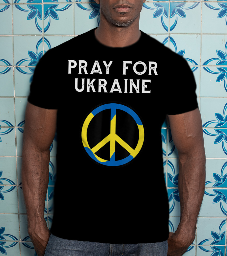 Pray For Ukraine Peace Symbol Blue Yellow T-Shirt