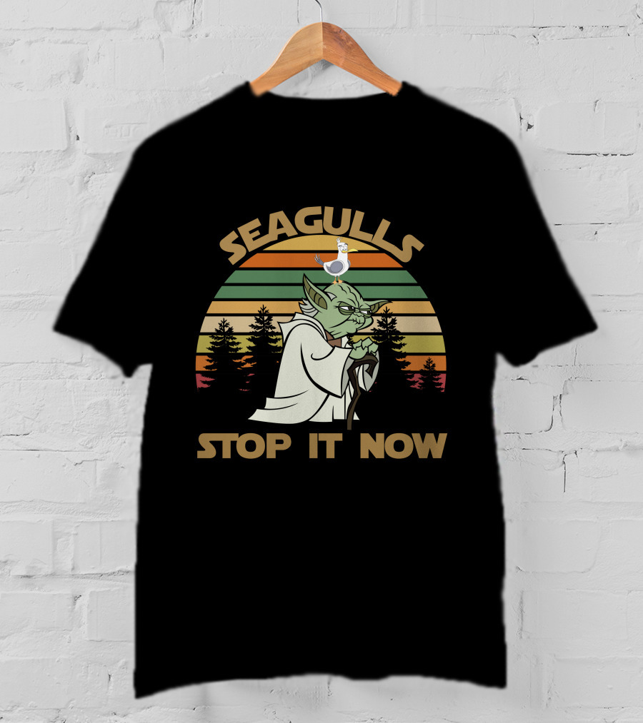 Seagulls Stop It Now 5 Retro Sunset Yoda T-Shirt