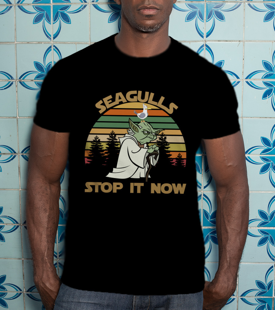 Seagulls Stop It Now 5 Retro Sunset Yoda T-Shirt