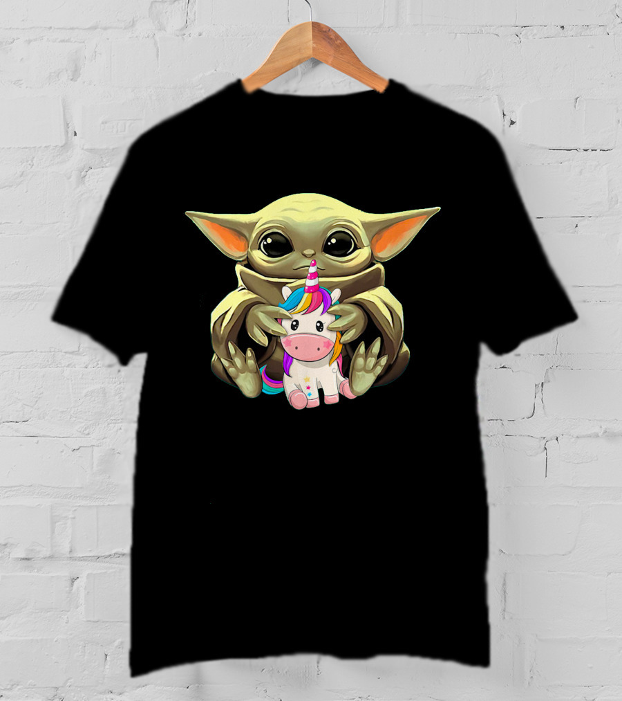 Baby Yoda With Unicorn Hug T-Shirt
