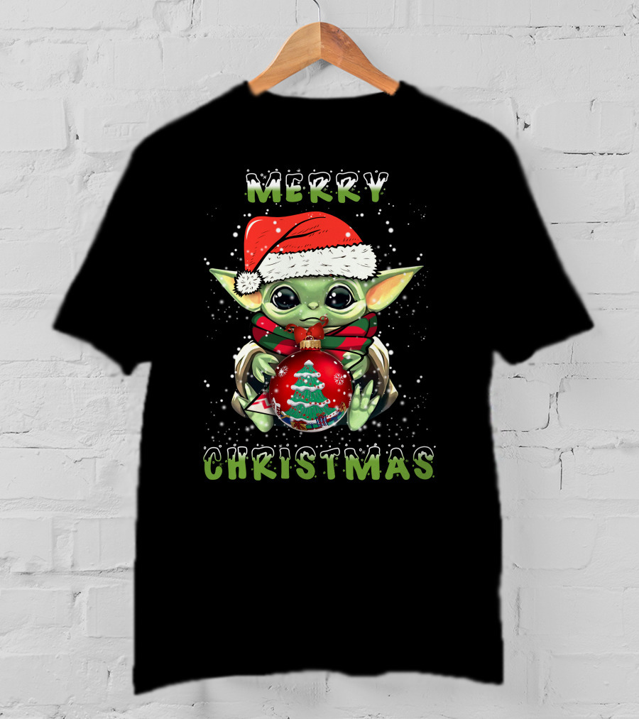 Merry Christmas Baby Alien Santa Hat Snowflakes T-Shirt