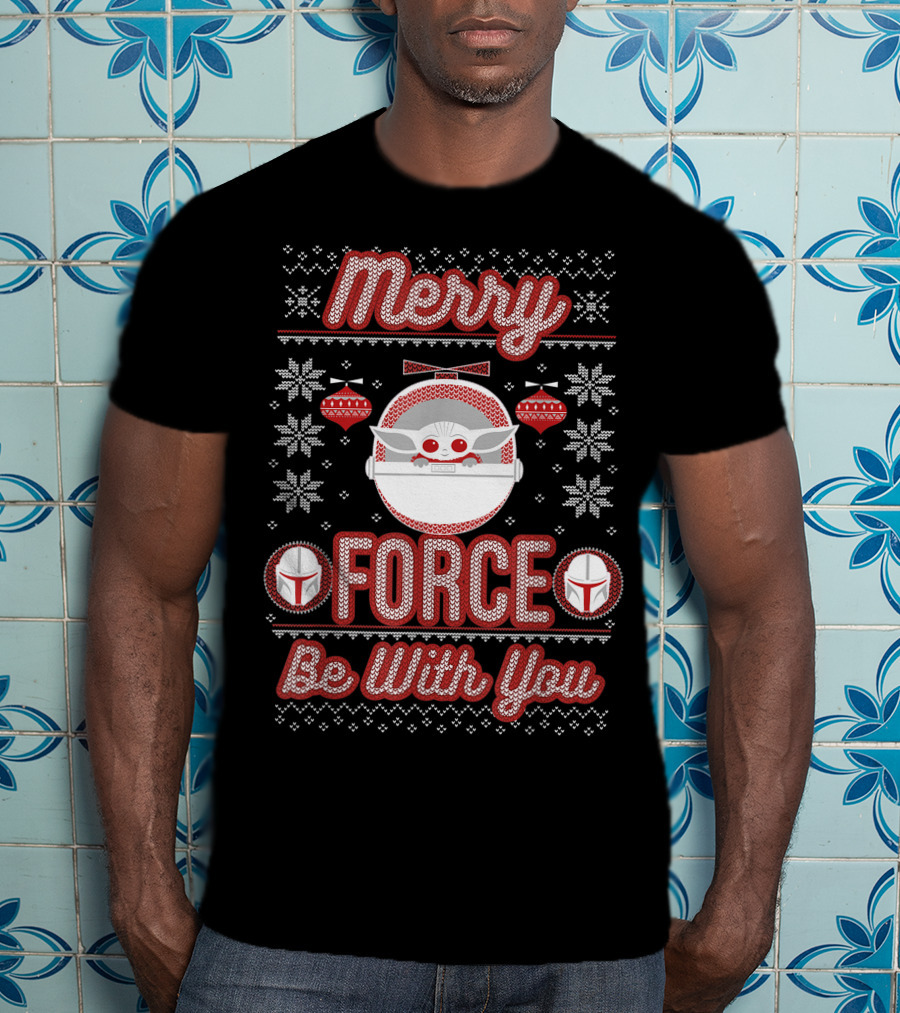 Merry Force Be With You Mandalorian Child Holiday T-Shirt