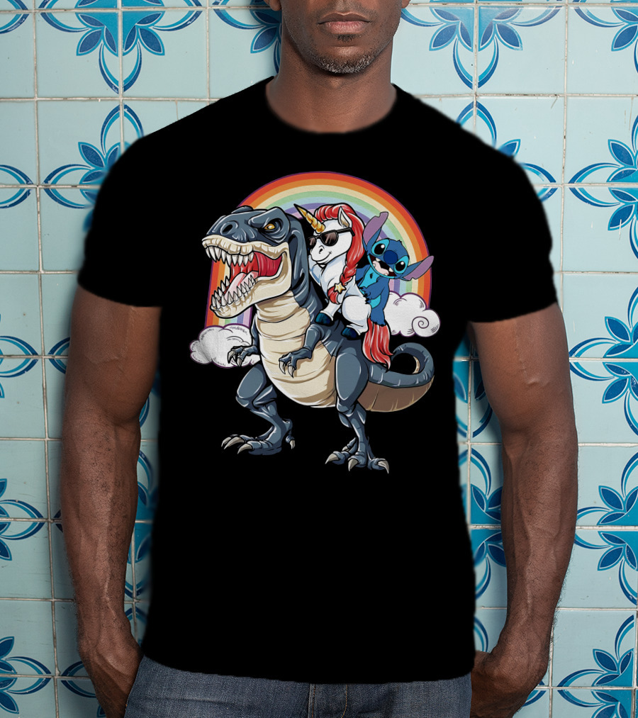 Stitch Riding T-Rex Unicorn T-Shirt