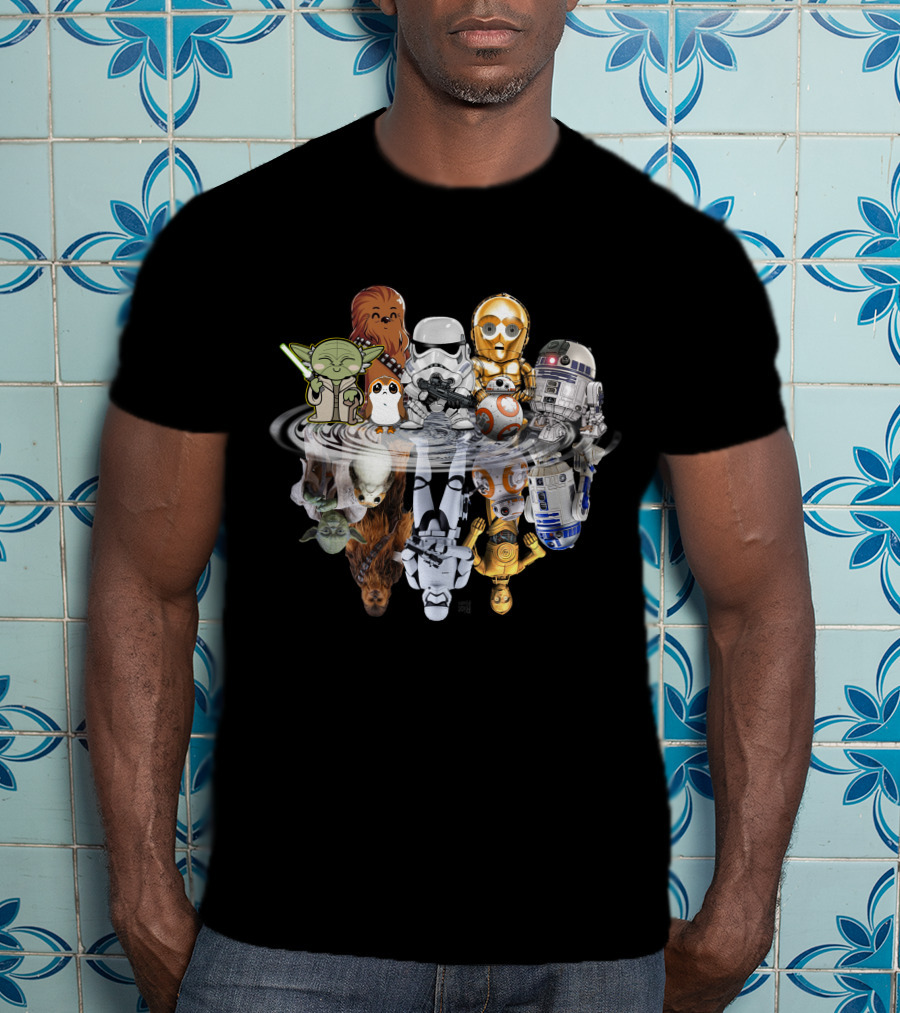 Stars War ZN234 Cute Character Reflection R2D2 Stormtrooper Yoda Chewbacca C3PO BB8 T-Shirt