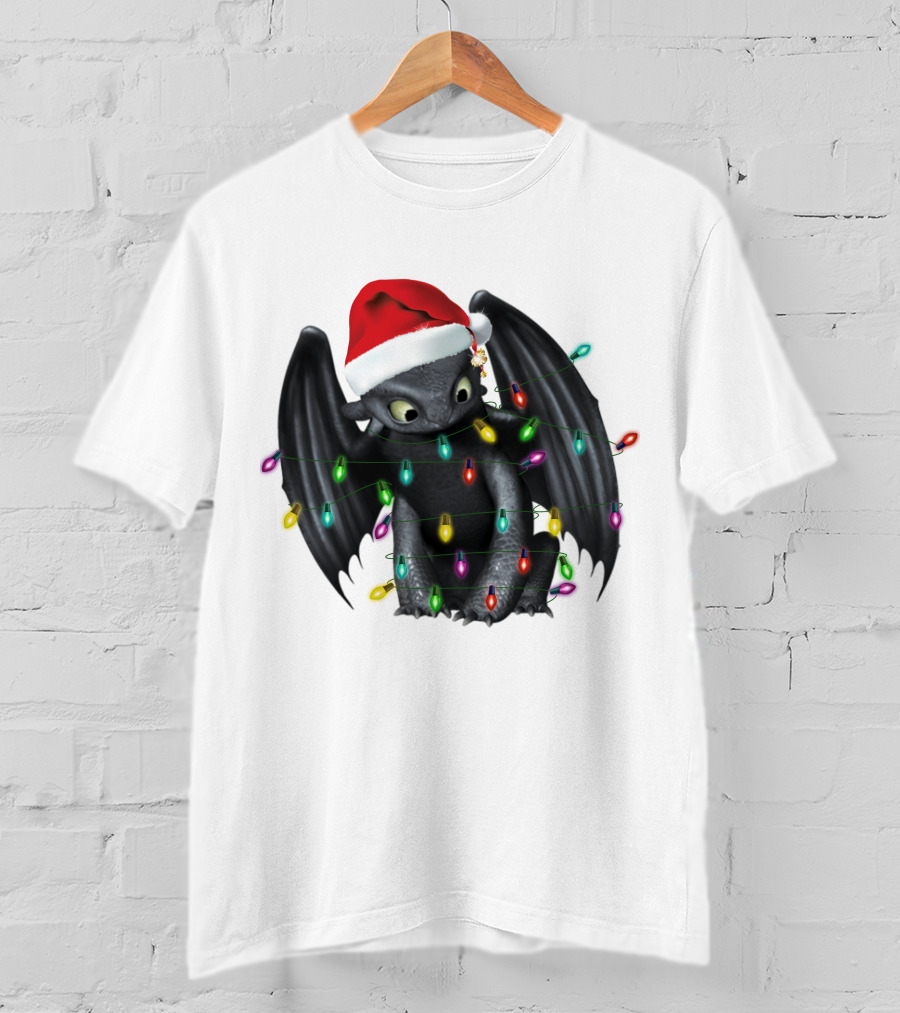 How To Train Your Dragon ZN 297 Toothless Christmas Lights Santa Hat T-Shirt