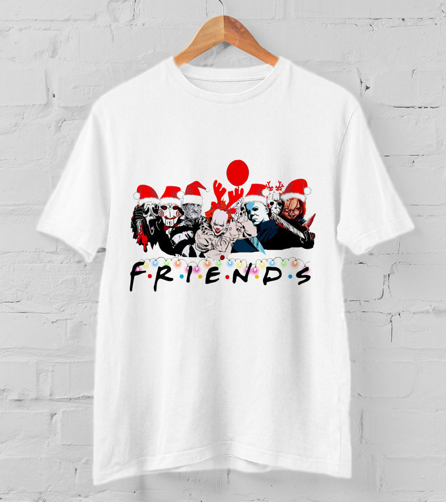 Friends Christmas Horror Icons Holiday Santa Hats T-Shirt