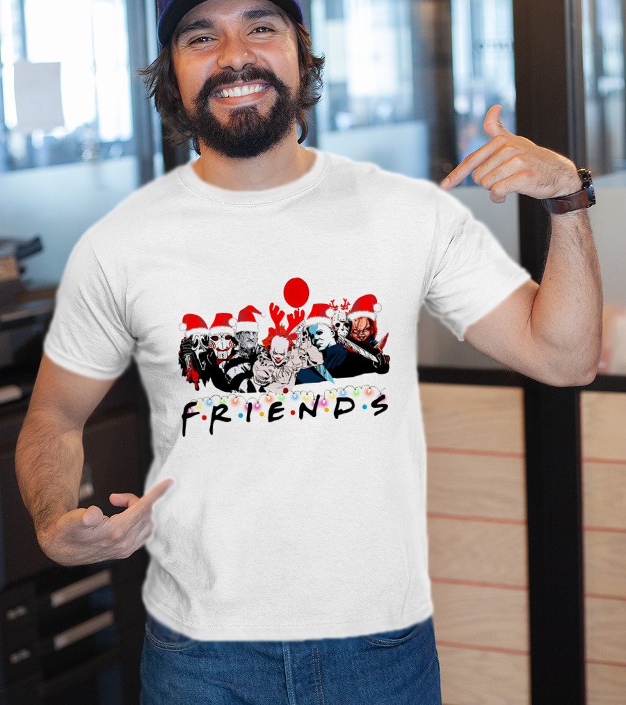 Friends Christmas Horror Icons Holiday Santa Hats T-Shirt