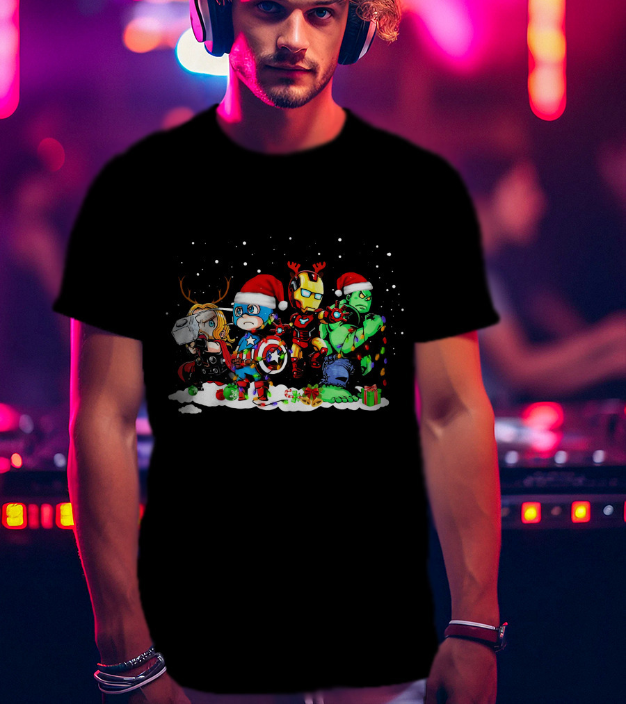 Captain America Iron Man Thor Hulk Christmas ZN913 T-Shirt