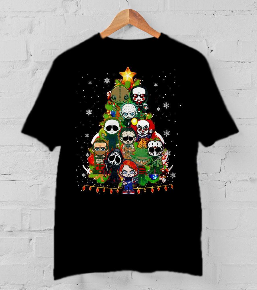 Horror Christmas Tree Featuring Iconic Characters ZN838 T-Shirt