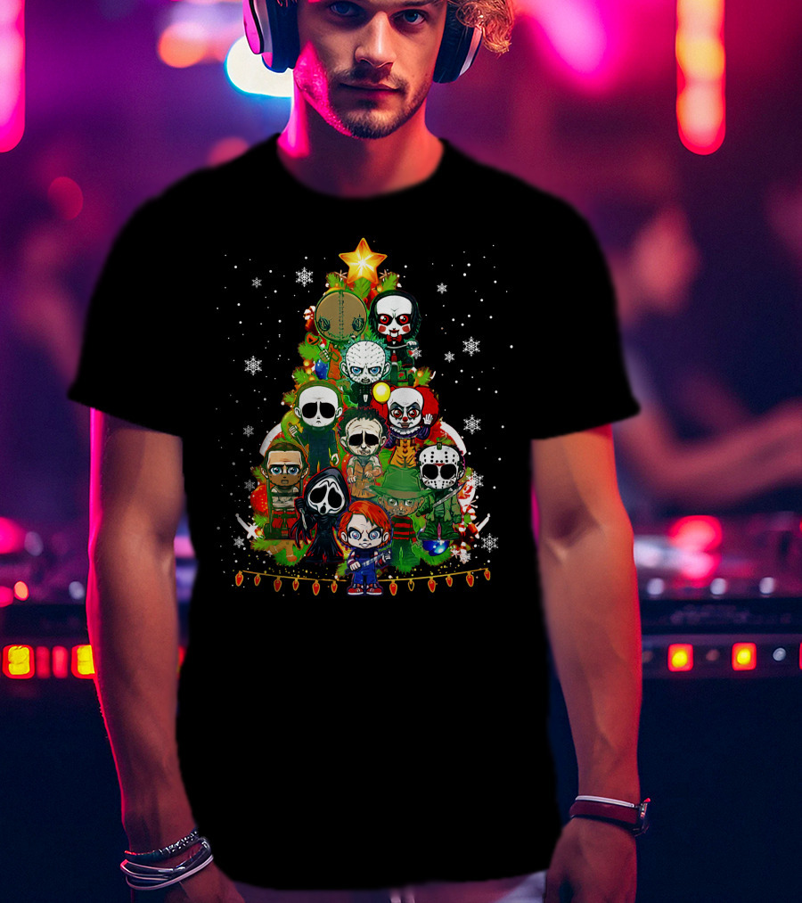 Horror Christmas Tree Featuring Iconic Characters ZN838 T-Shirt