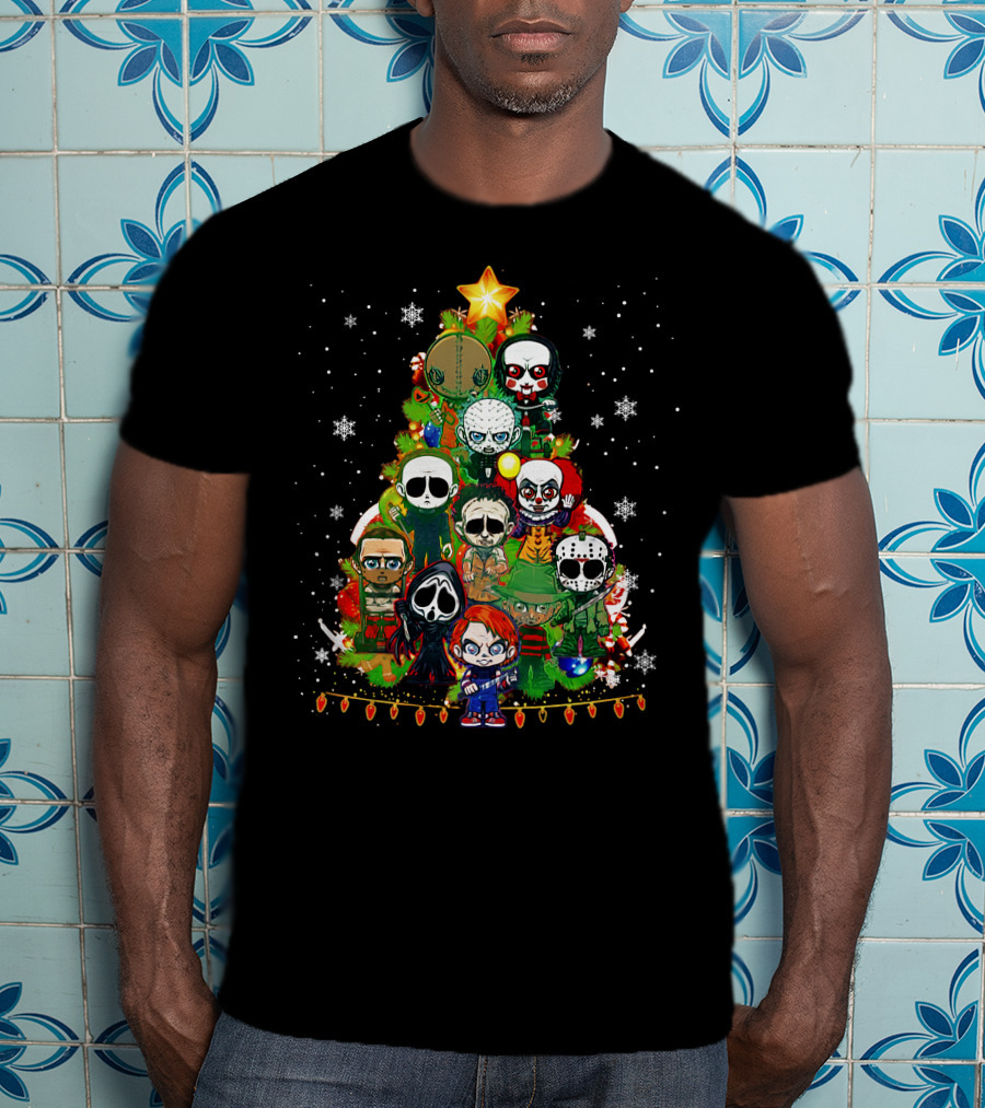 Horror Christmas Tree Featuring Iconic Characters ZN838 T-Shirt