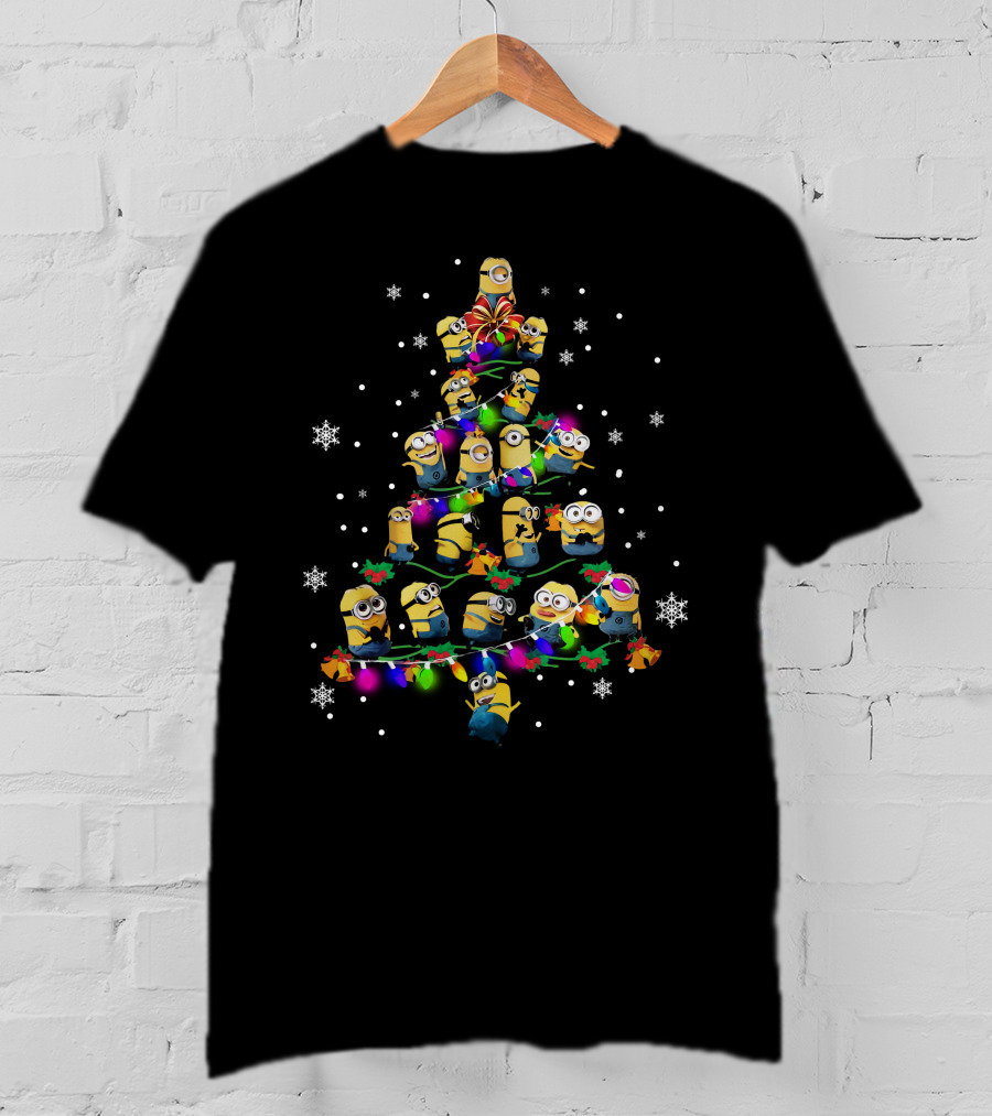 Minion Christmas Tree With Colorful Lights And Snowflakes Zn958 T-Shirt