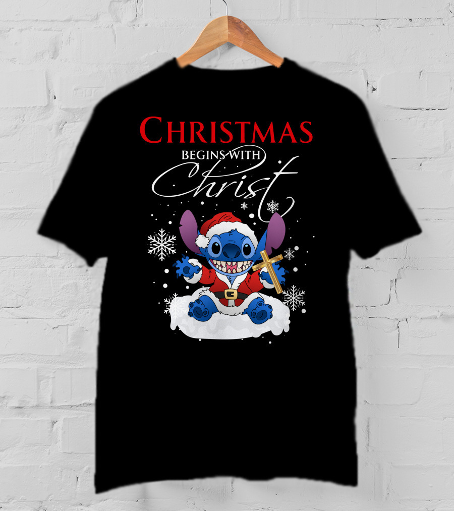 Christmas Begins With Christ Stitch Premium ZN722 T-Shirt