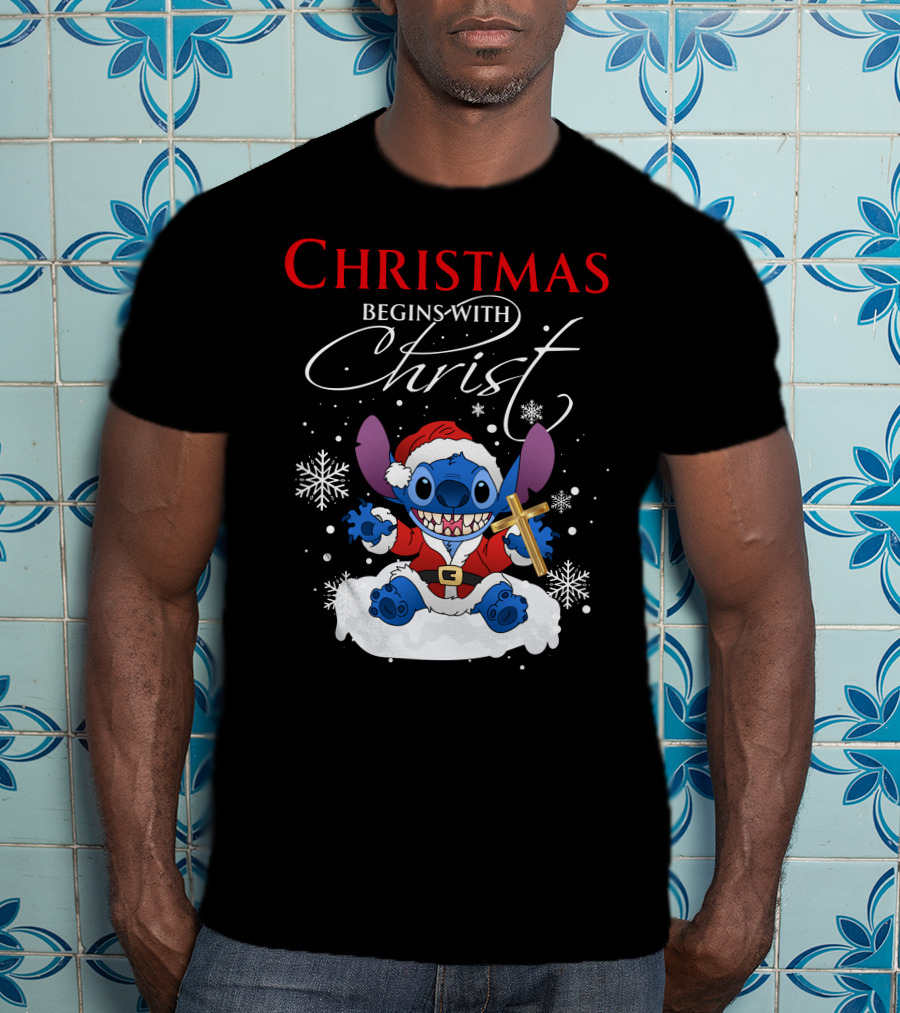 Christmas Begins With Christ Stitch Premium ZN722 T-Shirt
