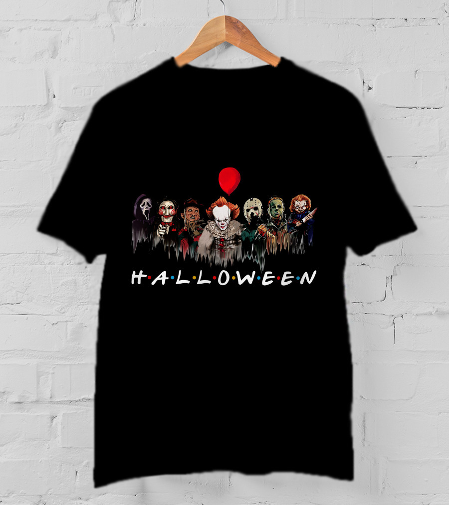 HALLOWEEN ZN699 Horror Movie Villains Group Red Balloon T-Shirt
