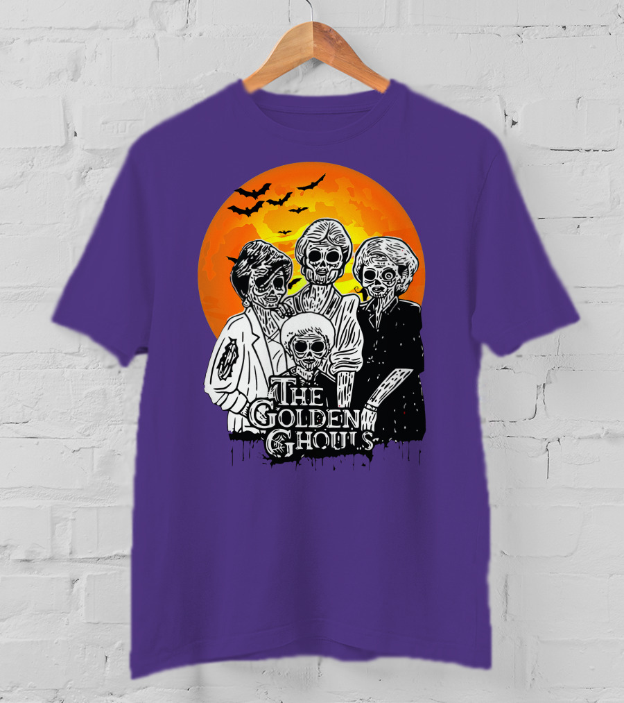 The Golden Ghouls Zombie Skeletons With Bats And Full Moon ZN385 T-Shirt