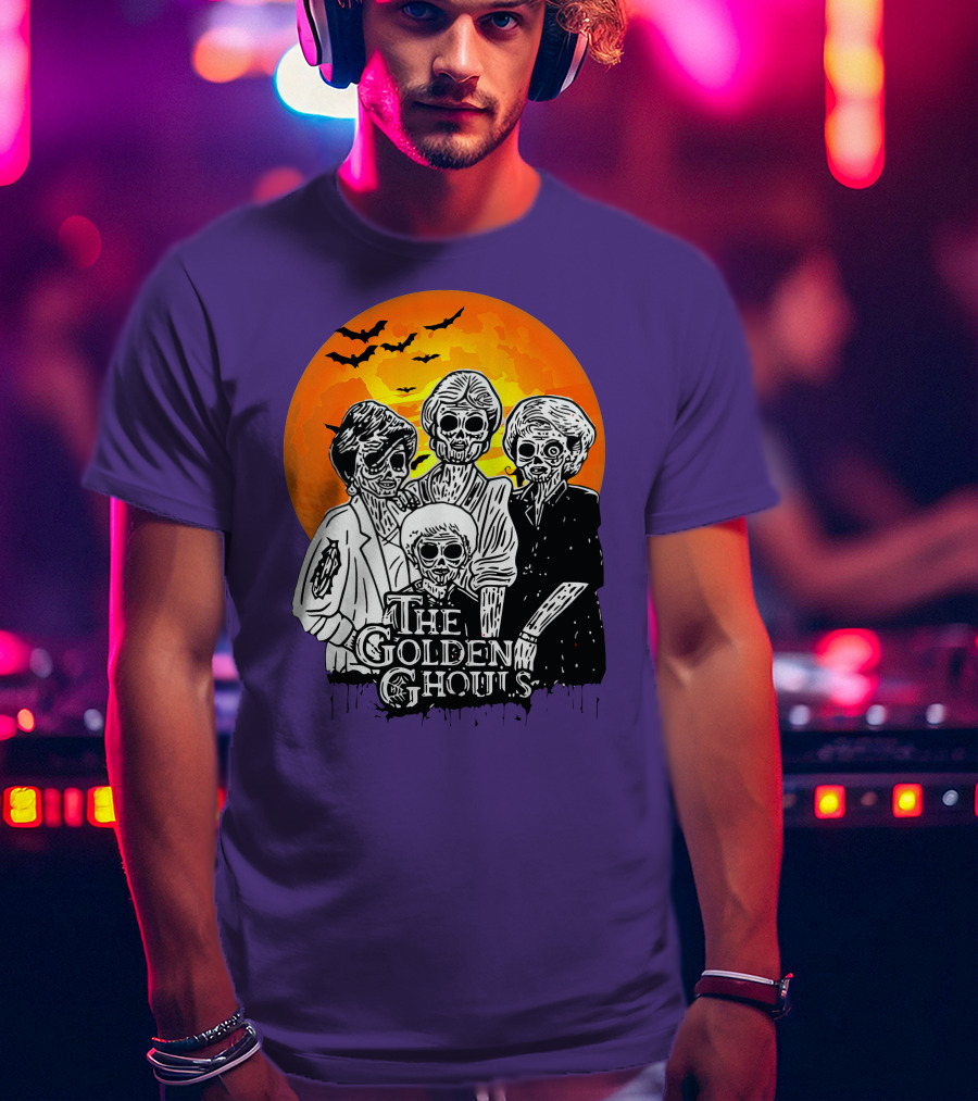 The Golden Ghouls Zombie Skeletons With Bats And Full Moon ZN385 T-Shirt