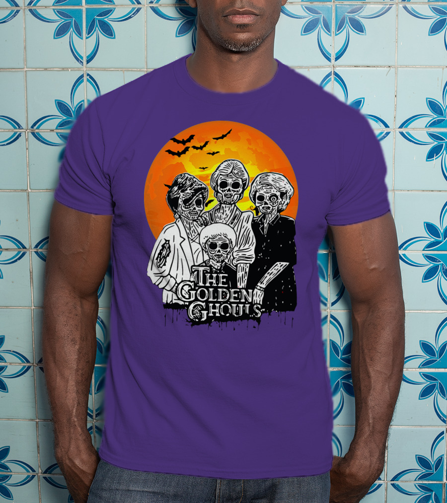 The Golden Ghouls Zombie Skeletons With Bats And Full Moon ZN385 T-Shirt