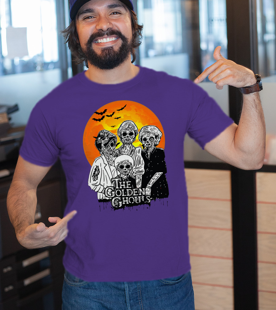The Golden Ghouls Zombie Skeletons With Bats And Full Moon ZN385 T-Shirt