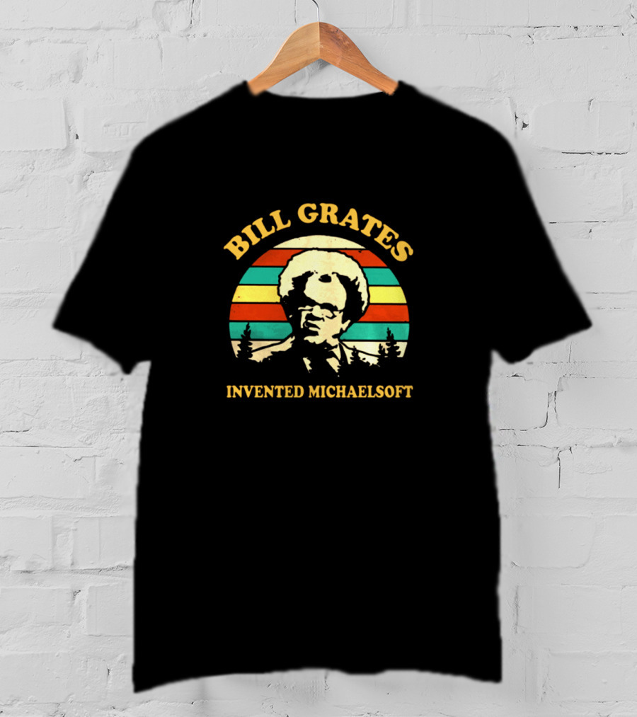 Bill Grates Invented Michaelsoft Retro Parody With Vintage Sunset Striping T-Shirt