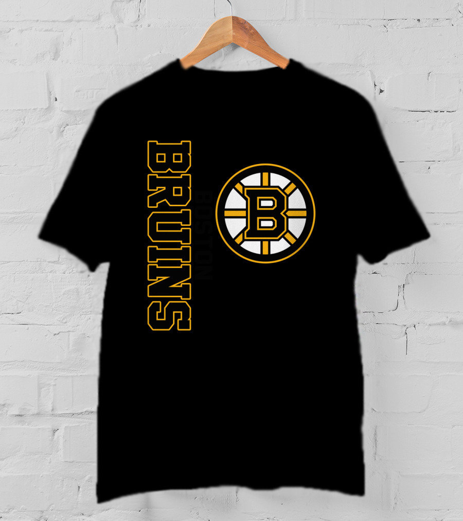 Boston Bruins Hockey Vertical Text With Iconic Circle Emblem T-Shirt