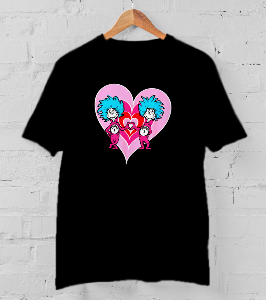 Dr Seuss Thing 1 Thing 2 Heart Love Valentine's Day T-Shirt