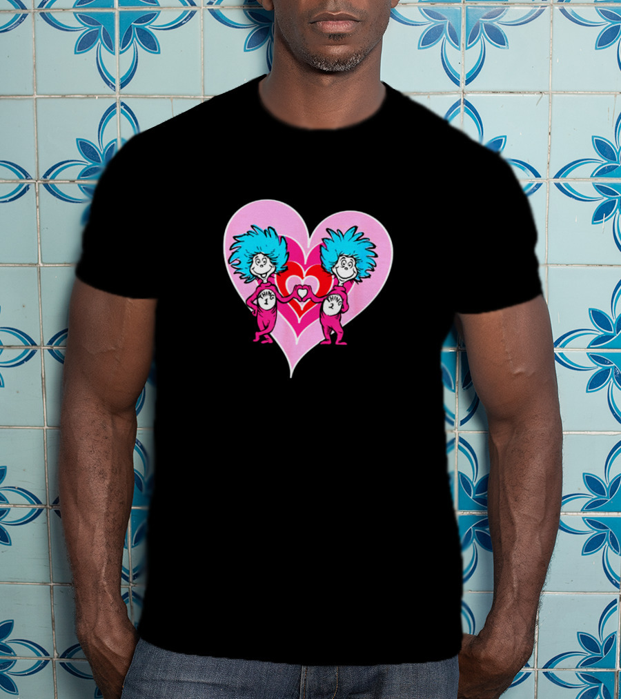 Dr Seuss Thing 1 Thing 2 Heart Love Valentine's Day T-Shirt