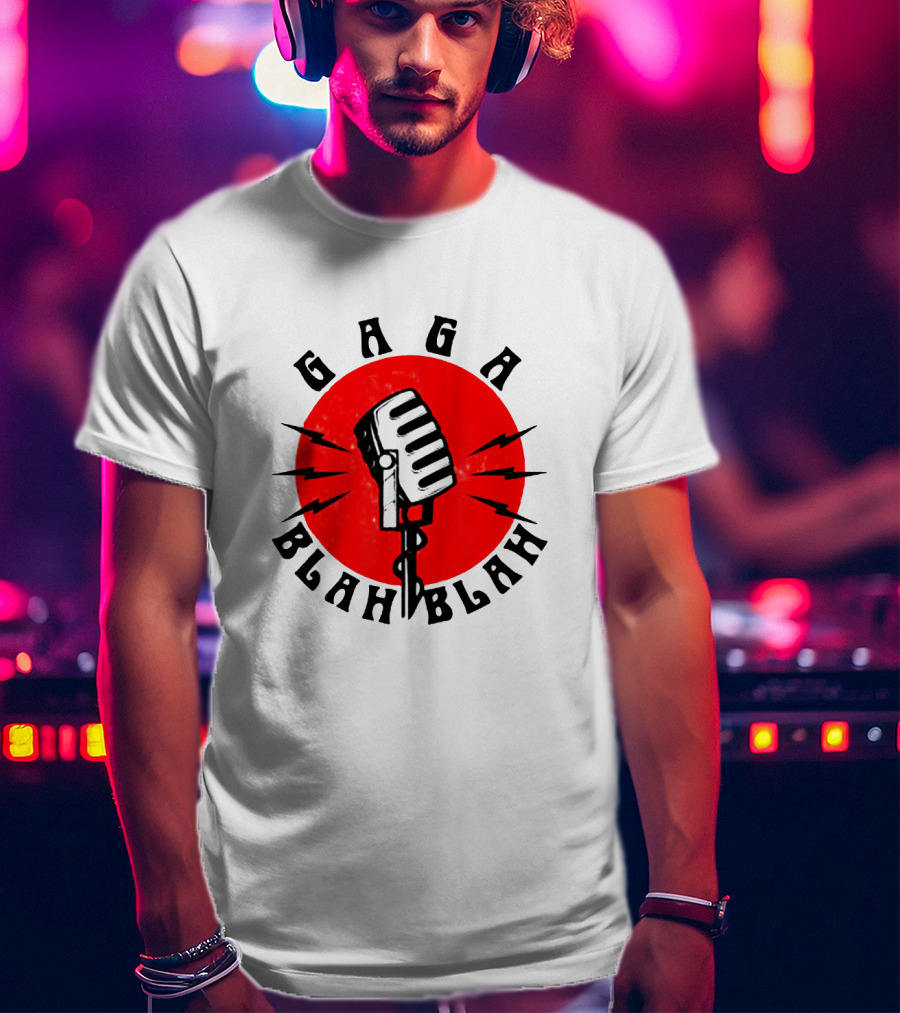 Gaga Blah Blah Vintage Microphone Red Circle Lightning T-Shirt