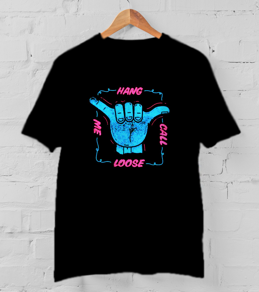 Hang Loose Call Me Neon Graphic Hand Gesture T-Shirt