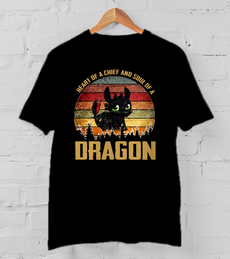 Heart Of A Chief And Soul Of A Dragon Toothless Vintage Retro Stripe T-Shirt