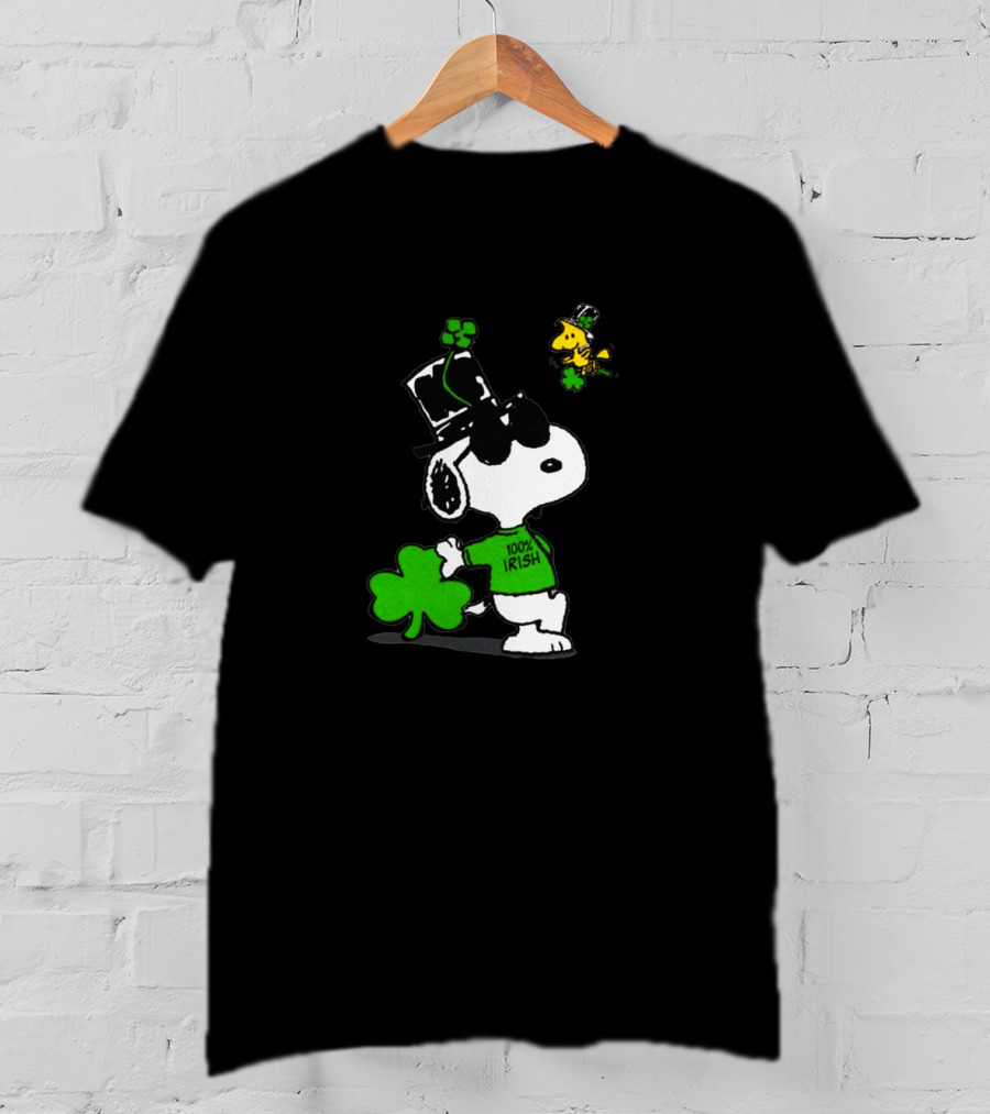 Snoopy Kiss Me 100% Irish St Patrick's Day Shamrock Hat Woodstock T-Shirt