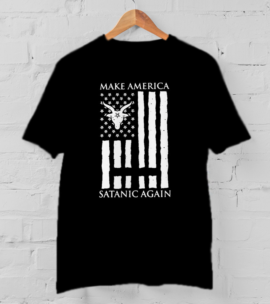 Make America Satanic Again Baphomet Flag Usa Stars Stripes T-Shirt