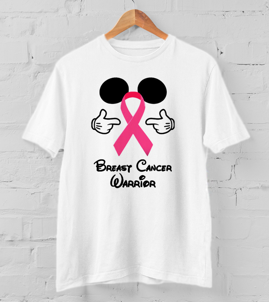 Breast Cancer Warrior With Mickey Ears And Pink Ribbon Illustrative T-Shirt
