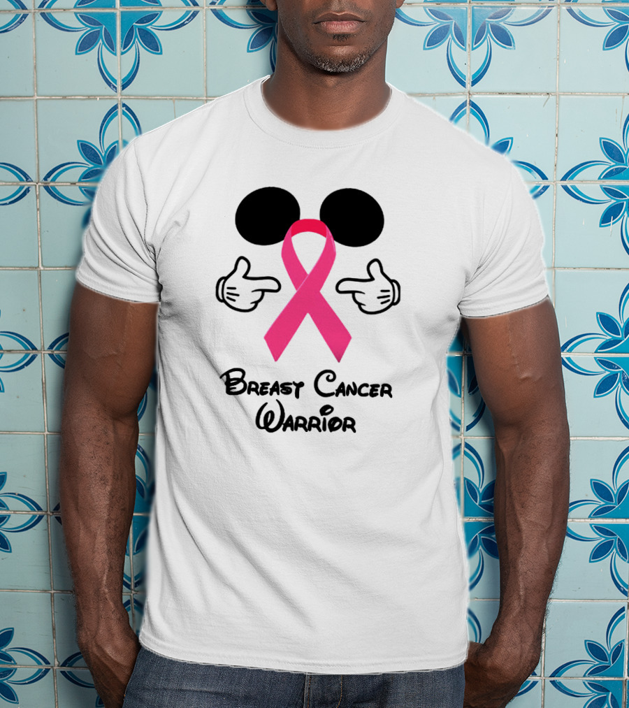 Breast Cancer Warrior With Mickey Ears And Pink Ribbon Illustrative T-Shirt