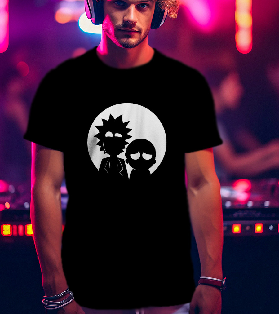 Rick And Morty Face Black And White Silhouette Moon Circle T-Shirt