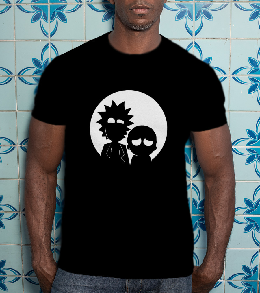 Rick And Morty Face Black And White Silhouette Moon Circle T-Shirt