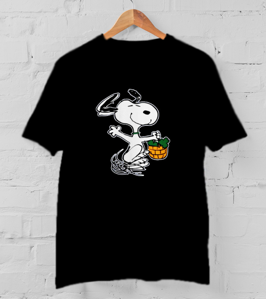 Snoopy Dancing With Shamrock Basket St Patrick's Day T-Shirt