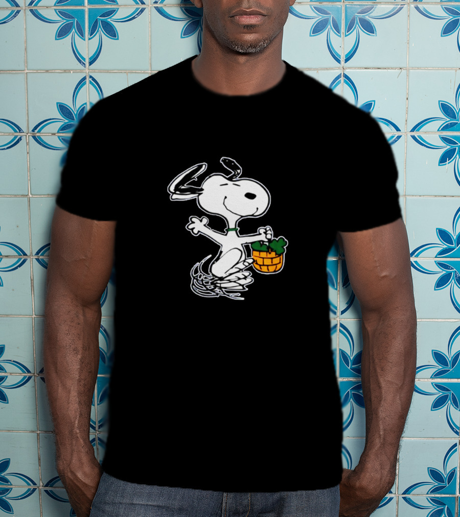 Snoopy Dancing With Shamrock Basket St Patrick's Day T-Shirt