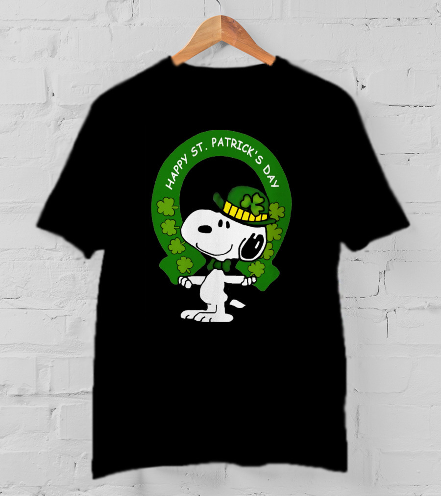 Snoopy Happy St. Patrick's Day With Shamrocks And Green Hat T-Shirt